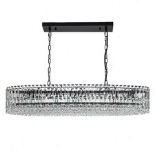 Modern Crystal Chandelier 10-Light Linear Oval Pendant Light For Kitchen Island