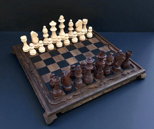 Vintage chess board carved - vintage,