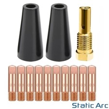 MB15 GASLESS MIG WELDING CONSUMABLES KIT TIPS FLUX CORE NOZZLE SHROUD 13pc