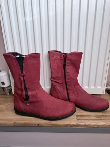 Red leather wolky boots - leather,