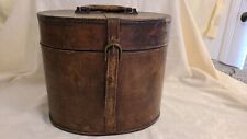 Antique/Vintage Leather Bound Felt Lined High End Hat Box Pre 1900s Oval Shape