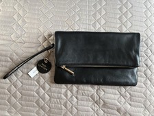 Brand New Tagged Ladies Black Leather Wrist Clutch Bag Accessorize 27x17cm fold 