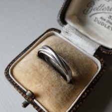 Vintage Sterling Silver 925 Ring Russian Wedding Band Tri Link Dainty Size N 1/2