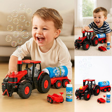 Electronic Farm Vehicle Bubble Making Tractor & Train Toy with Light & Sound