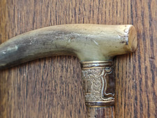 Edwardian 18ct gold derby antler sectional cane walking stick 75cm