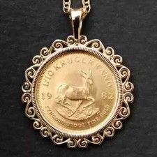 Krugerrand Coin Custom Women & Men'sWedding Fancy Pendant 14k Yellow Gold Plated