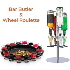 4 Bottle Rotary Stand Optic Drink Dispenser Party Metal Bar Butler Christmas