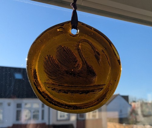Amber glass swan suncatcher - amber,