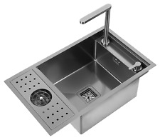 Black Hidden Handmade Kitchen Sink with Glass Rinser Single Bowl Stainless
