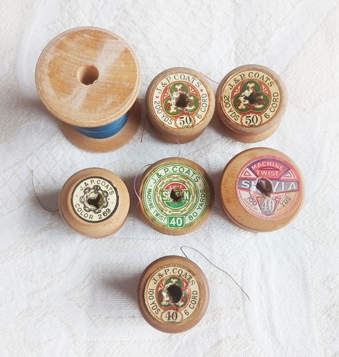 Vintage wood cotton reels with - vintage,