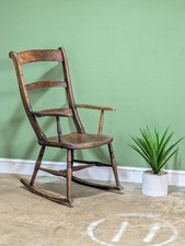 18th Century Handmade Ladder Back Rocking Chair Oak And Elm Antique