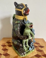 Large Vintage Bears Grease Advertising Staffordshire Majolica Lidded Water Jug