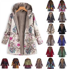 Ladies Winter Fleece Hooded Jacket Coat Zip Up Outwear PRINTED Outdoor PLUS SIZE