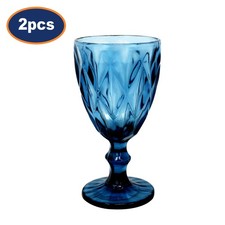 Wine Glass 2pc Blue Textured