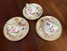 Royal Crown Derby Stevenson & Hancock Tea Set Trio Painted Roses Cups Saucers
