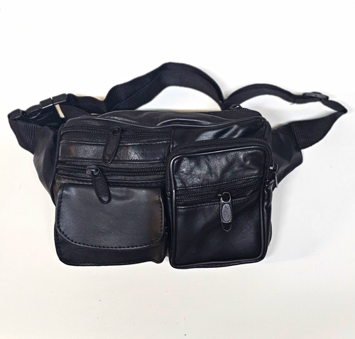 Black leather bumbag waist - leather,