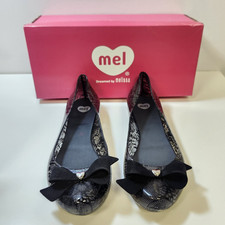 (NEW) Mel Dreamed by Melissa | Women's Pop Bow Jelly Ballet Flats Black | UK 5