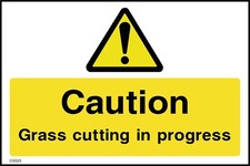 Caution Grass cutting in progress Sign or Sticker -All Materials & Sizes (CSS23)