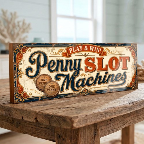 Penny slot machine sign retro - sign,