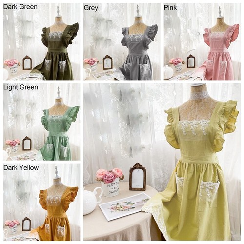 Cotton blend ruffle lace apron - cotton,