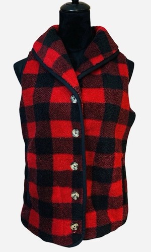 Red plaid fleece vest - plaid,