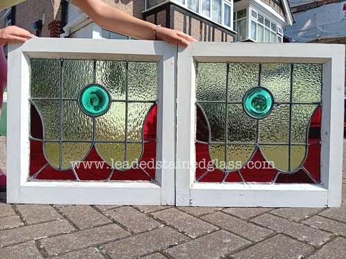 Two leaded light stained glass - two,