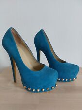 Kandee Blue Suede Shoes , Platform High Heels with Studs , Size EU 38,