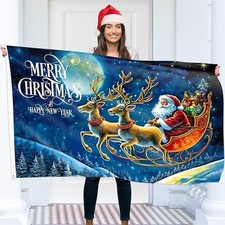 Christmas Flag 5ft x 3ft with eyelets - Christmas Banner Santa Claus - Vivid