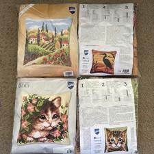 NEW Lot Of 4 Vervaco Kitten Bird Needlepoint Tapestry Cushion Kit Belgium PILLOW