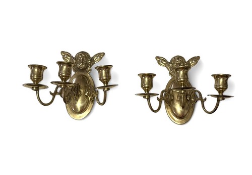 Pair vintage brass cherub - vintage,