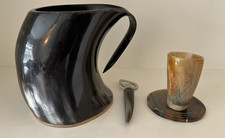 Viking Divit Horn Large Tankard, small Cup, Coaster and Bottle Opener