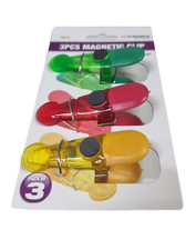 3 X Magnetic Multi Use Clips Fridge Magnets Soft Grip Bulldog Clips Notes Memos