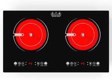 VBGK 24" Double Ceramic Hob 2 Ring Electric Stove 3520W Touch Control Timer