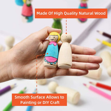 Wooden Peg Dolls Unfinished People, 50 Pcs Natural Wooden Pegs People Shape Dol