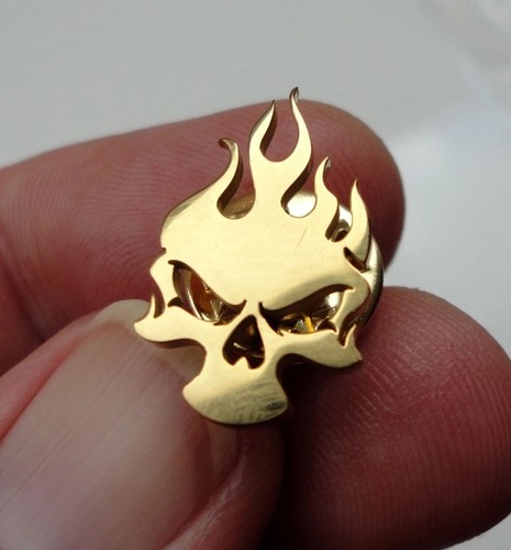 Flaming skull biker pin - skull,