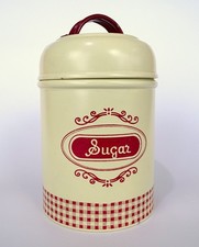 Rayware Vintage Style Sugar Storage Tin Cannister Cream & Red Gingham Enamel