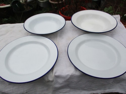 Vintage white blue enamel - white,