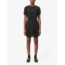 Sessun Lucie Dance Mini Dress M 10 Floral Print Crepe Viscose Skater Black £155