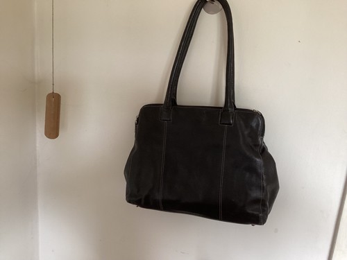 Black genuine leather handbag - leather,