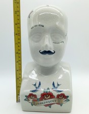 Large Rare Vintage Phrenology Head Bust Tattooed Scientific Medical Pyschology