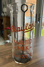 Rare Large Glass Beaulah’s Malted Milk Mixer / Measuring Jug Ovaltine / Horlicks