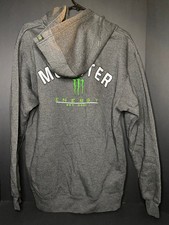 Vtg Monster Energy Mens L Gray Full Zip Hoodie Sweatshirt Logo Y2K