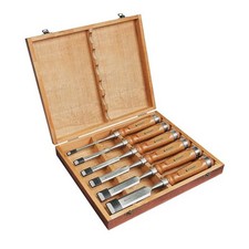 EZARC Japanese Vintage Chisel Set of 6 NOMI Walnut Carpenter tool w/Wooden Box