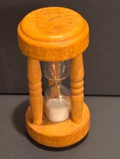 Vintage Wooden Egg Timer 3 Minute White Sand Filled Hour Glass 3.5” Japan