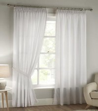 Tobago White Pom Pom Lined Voile Curtains