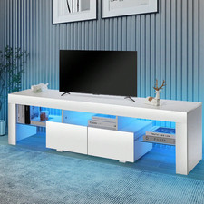 200cm All High Gloss White TV Stand Cabinet Unit Doors Storage with LED Cupboard
