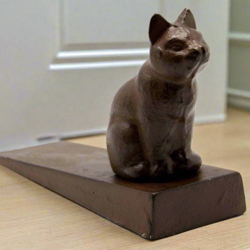 Cast iron cat door stop - door,