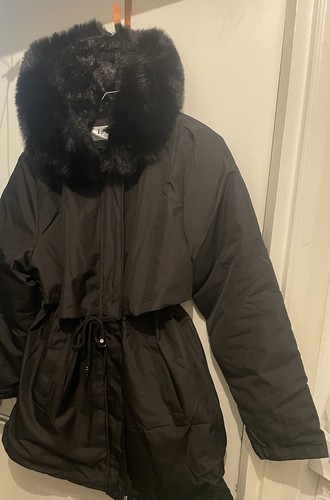 Black faux fur lined coat - fur,