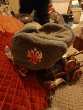 Soviet Red Star Russian Winter Ushanka Hat Sheepskin Fur Cap Earflaps USSR Badge
