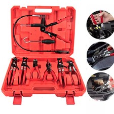 Automotive Flexible Hose Clamp Clip Pliers Kit Swivel Jaw Flat Angled Band Tool